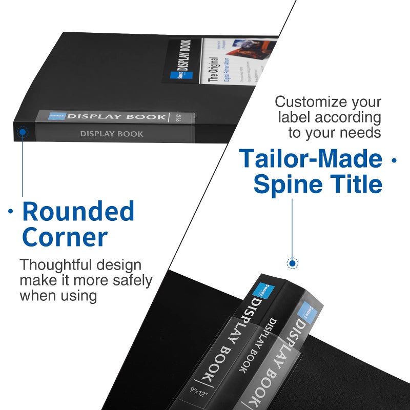 سويز مجلد Sooez ذو 30 جيبًا مع أكمام بلاستيكية 9 × 12 بوصة (أسود)، حافظة أعمال فنية متينة مع واقيات شفافة للأوراق، عرض 60 صفحة، كتاب عرض للأعمال الفنية، مجلد منظم للمستندات - Image 3